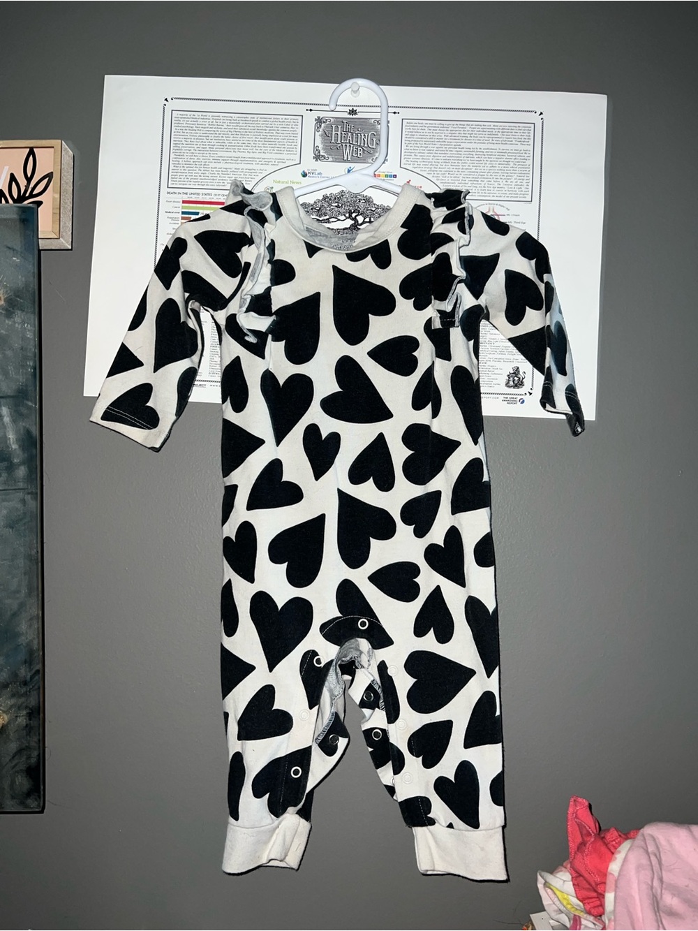 Black & White Heart-Print Baby One-Piece Bodysuit